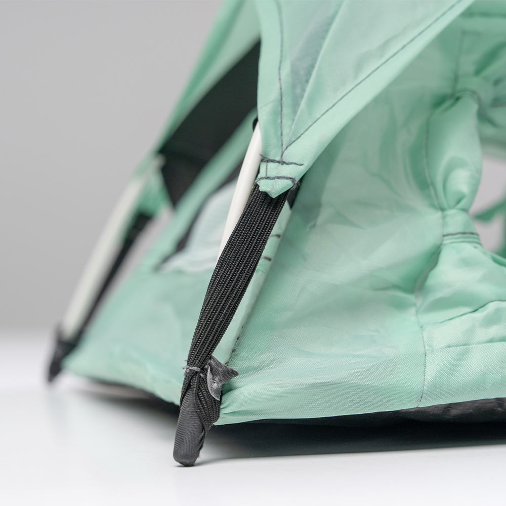 close up view of micro tent rain fly attachment