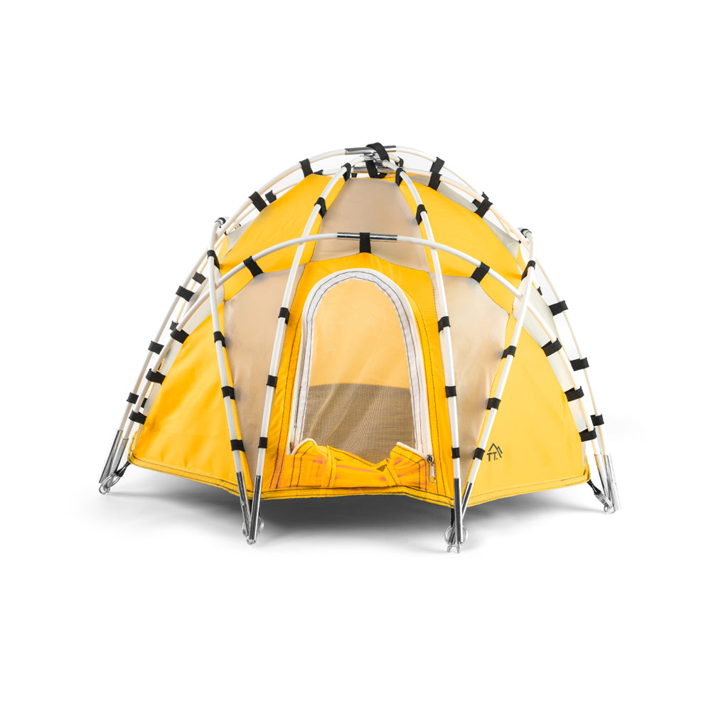 Front view of tiny dome tent on white background