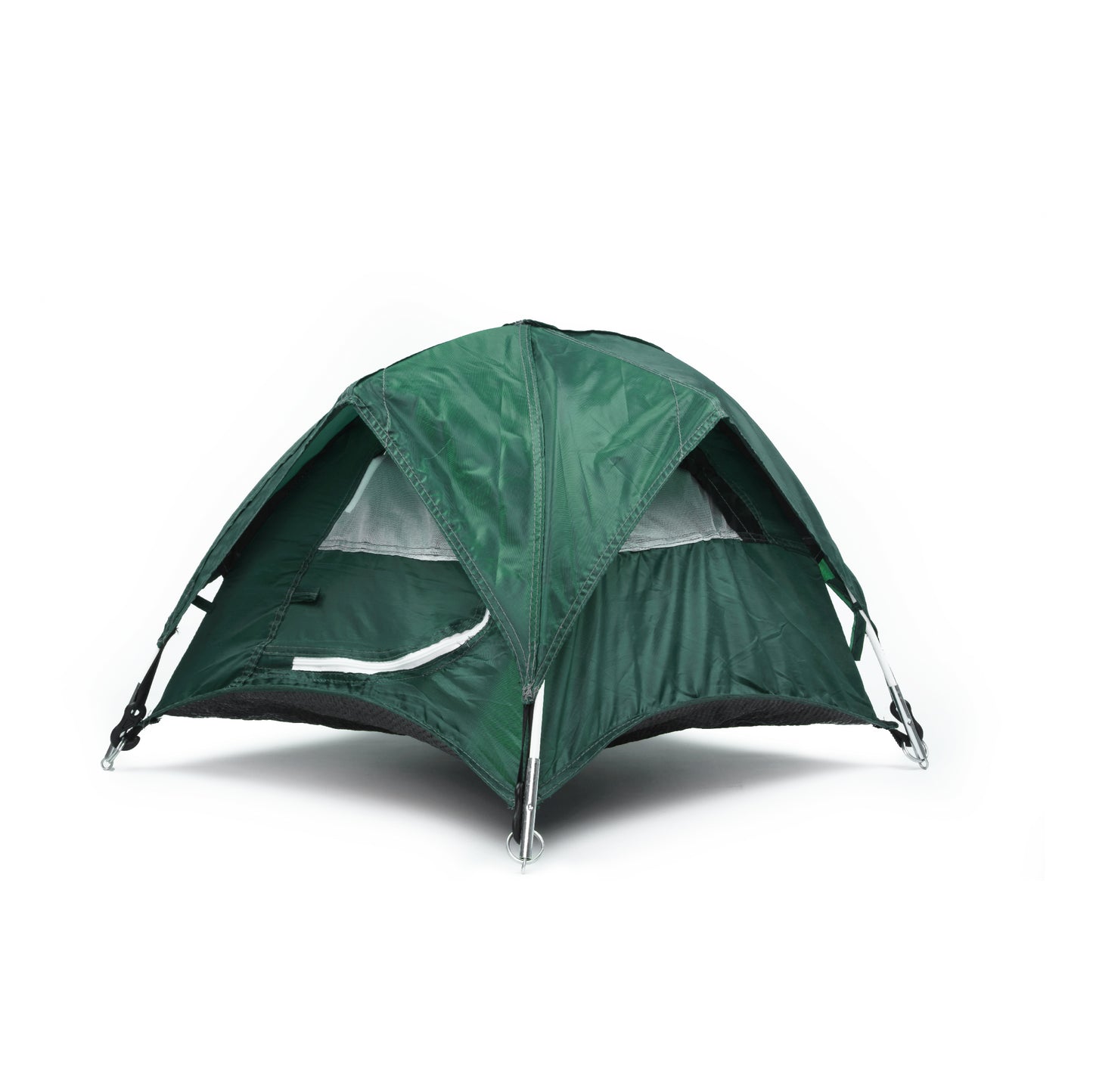 green tiny tent on a white background shown in three quarter view.